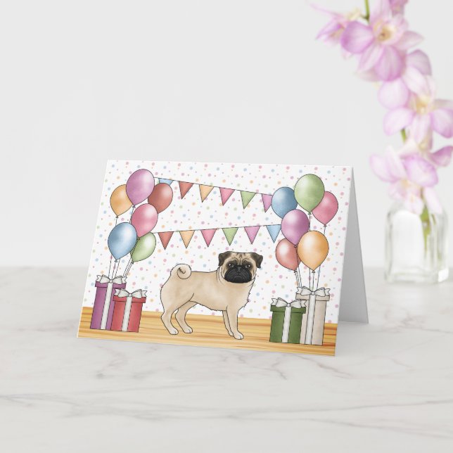Cartão Fawn Pug Dog Pastéis Coloridos Feliz Aniversário (Orquídea)