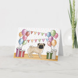 Cartão Fawn Pug Dog Pastéis Coloridos Feliz Aniversário
