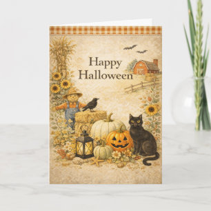 Cartão Fazenda Celeiro Vermelho Halloween