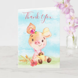 Cartão Fazenda De Porquinho Da Watercolor Girl Obrigado