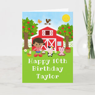 Cartão Fazenda Red Barn African American Girl Happy Anive