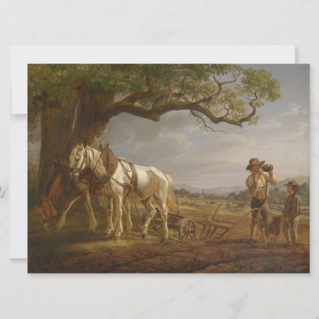 Cartão Fazendeiros Descansados em Campo com Cavalos e Flo (Frente)