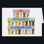 Cartão Fazer e lançamento de gatos de desenho<br><div class="desc">Gatos de desenho animado que seguram banners longos e de cor pastel que dizem "Gostaríamos de fazer um anúncio".</div>