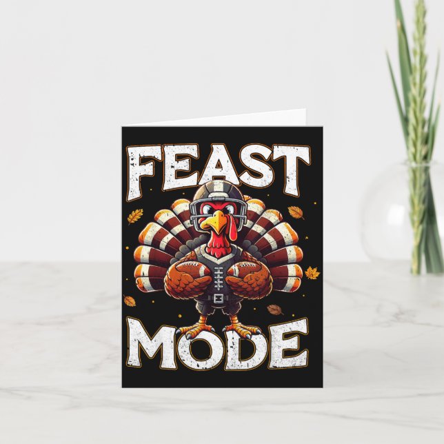 Cartão Feast Mode Turkey Vintage Football Thanksgiving Sh (Frente)