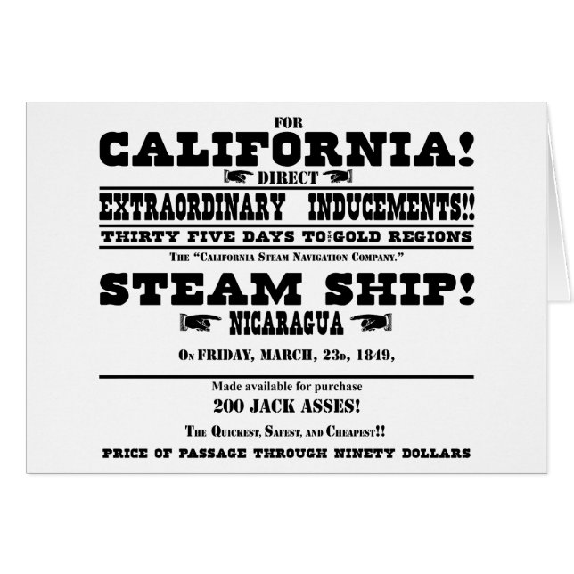 Cartão Febre do ouro de Califórnia (Frente Horizontal)