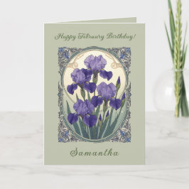 Cartão February Birth Flower Iris Flowers Art Nouveau Sty
