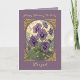 Cartão February Birth Flower Violet Viola Art Nouveau Sty