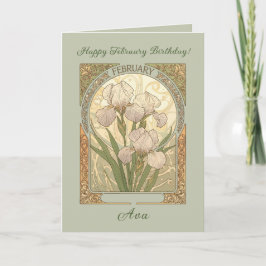 Cartão February Birthday Iris Flowers Art Nouveau Style