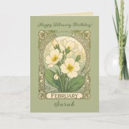 Cartão February Birthday Primrose Flowers Art Nouveau Sty