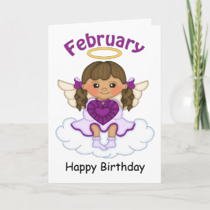 Cartão February Birthstone Angel Brunette Birthday Card