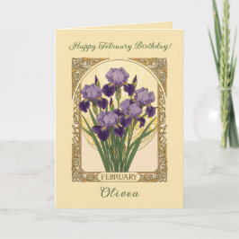 Cartão February Irises Birth Flower Art Nouveau Style