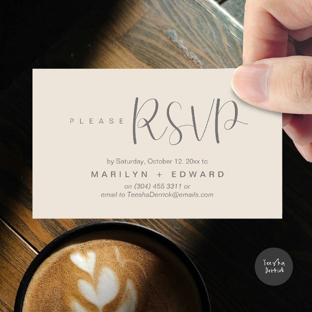 Cartão Fechado de Lembrete RSVP de Convite de Casa (Wedding invitation RSVP via Phone or email respond reminder Enclosure Card in aesthetic Cream Grey)