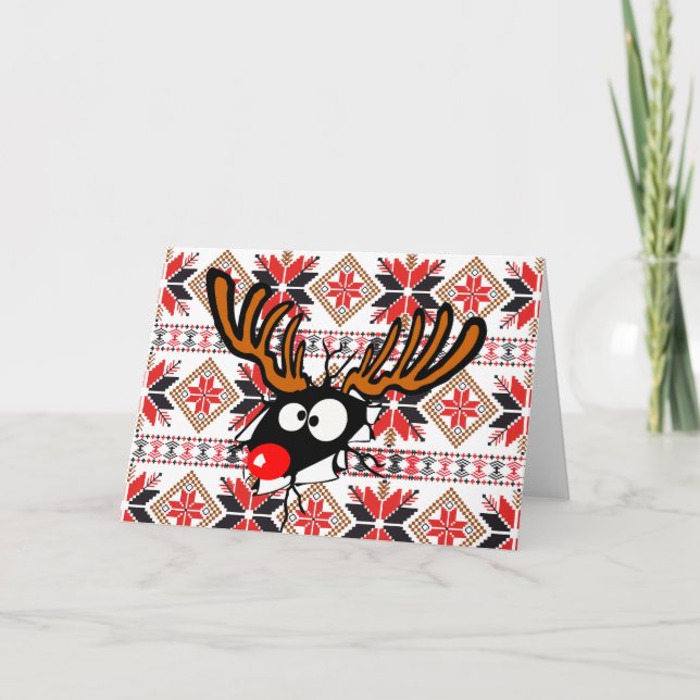 Cartão feio da camisola de Chrstmas - rena de (Frente)