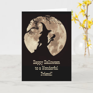 Cartão Feiticeira Bonita Feliz Halloween no Luar