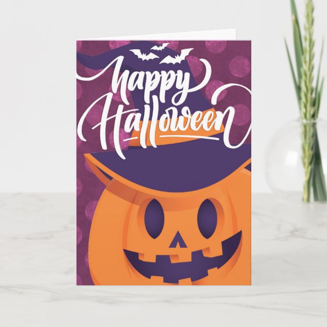 Cartão Feiticeira de abóbora feliz Halloween (Frente)