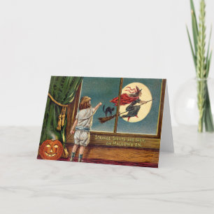 Cartão Feiticeira Negra-Voadora Gato Cabelo-da-Lua