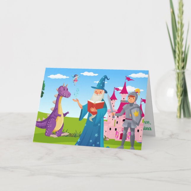 Cartão Feiticeiro Knight Dragon Fairy Tale Kids Fab Color (Frente)