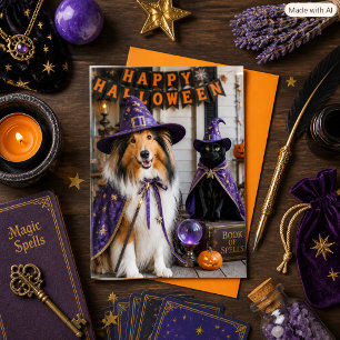Cartão Feiticeiros Caprichosos Collie & Gato Halloween Do