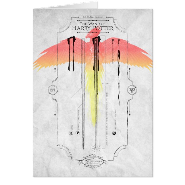Cartão Feitiços de Harry Potter | Infográfico da Varinha  (Frente)