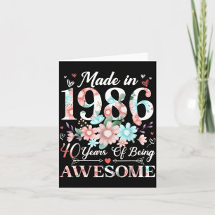Cartão Feito em 1986 com 40 Anos Floral 40º Aniversário