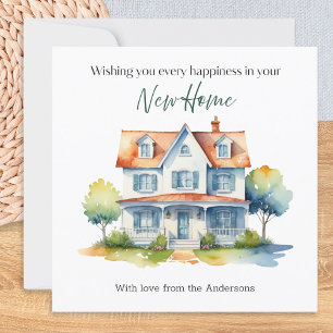 Cartão Felicidade de Novo Lar Aquarela Personalizada