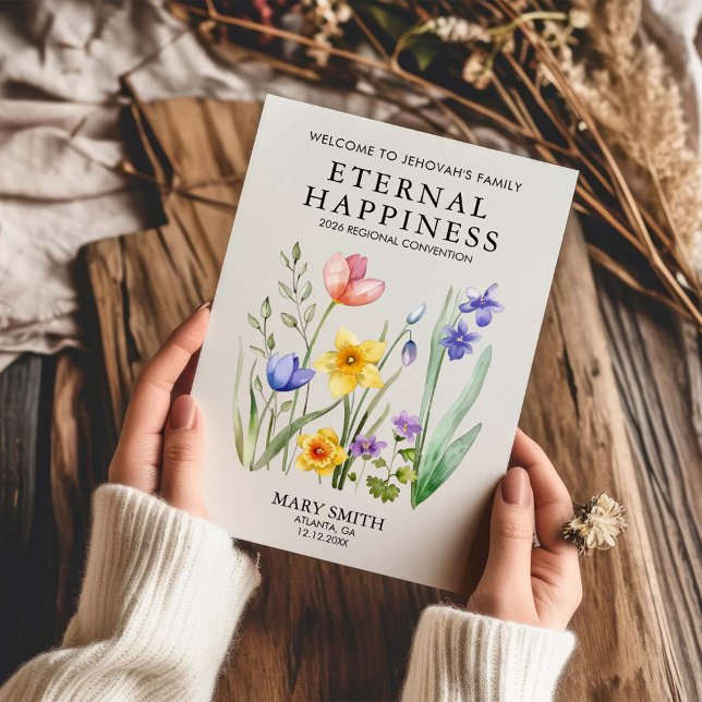 Cartão Felicidade Eterna Batismo JW com Flores da Primave (Criador carregado)