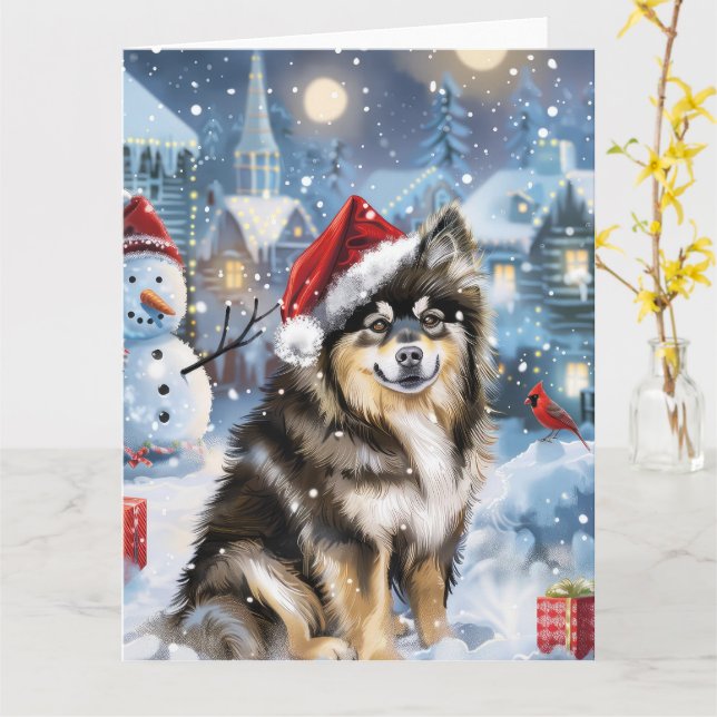 Cartão Felicidade natalícia finlandesa Lapphund Winter Wo (Flor Amarela)