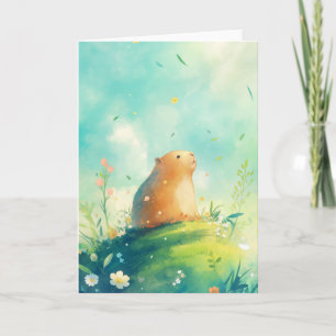 Cartão Felicidade no Topo da Colina com Capivara e Flores