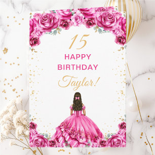 Cartão Felicidades Rosa Quente Princesa Floral