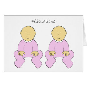 Cartão Félicitations, bebés gêmeos, em francês