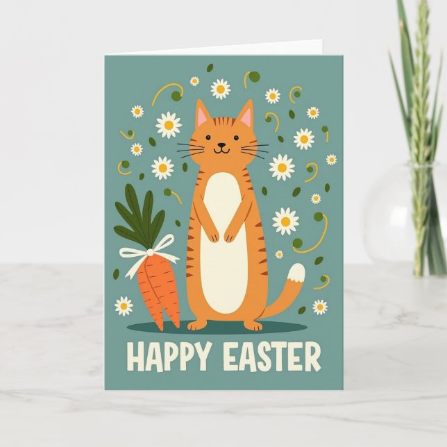 Cartão Felino da Primavera Feliz (Frente)