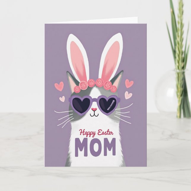 Cartão Felino de Páscoa Feliz para Mãe (Frente)