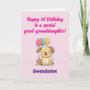Cartão Feliz 1º Aniversário Bisneta, Cachorrinho Fofo