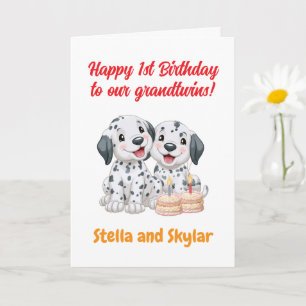 Cartão Feliz 1º Aniversário Gêmeos, Cachorrinhos  