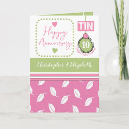Cartão Feliz 10º aniversário Tin adiciona nomes cor-de-ro