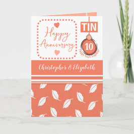 Cartão Feliz 10º Aniversário Tin adiciona nomes de coral