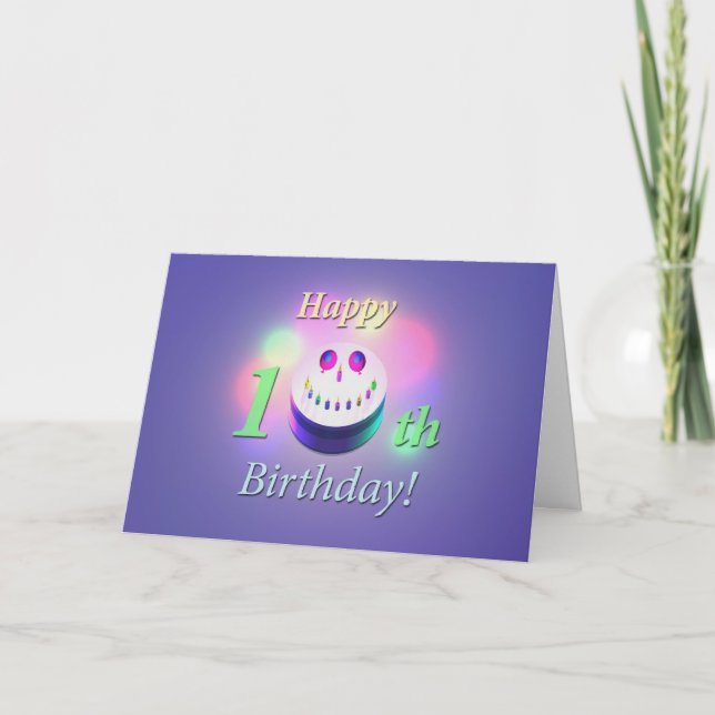 Cartão Feliz 10º Bolo de Aniversário (Frente)