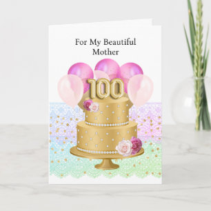 Cartão Feliz 100º Aniversário Rosa e Dourado
