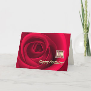 Cartão Feliz 100º aniversário. Rosa vermelha elegante