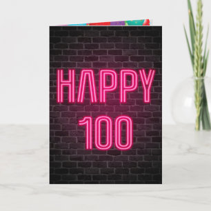 Cartão Feliz 100º Aniversário - Sinal de Neon no tijolo