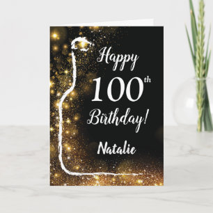 Cartão Feliz 100º aniversário, Vinho Negro e Dourado