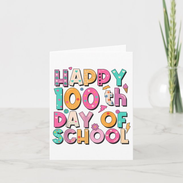 Cartão Feliz 100º Dia De Professores Crianças De 100 Dias (Frente)
