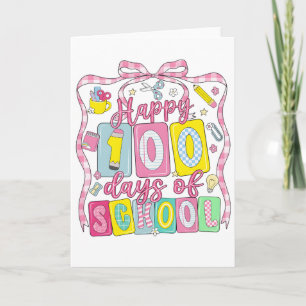 Cartão Feliz 100 Dias de Escola Laço Rosa