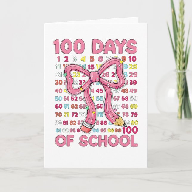 Cartão Feliz 100 Dias de Escola Laço Rosa (Frente)