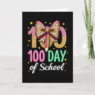Cartão Feliz 100 Dias de Escola Professores Laço Rosa Fof
