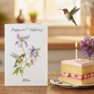 Cartão Feliz 101º Aniversário Columbine com Beija-flor