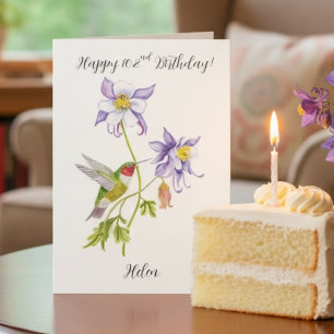 Cartão Feliz 102º Aniversário Columbine com Beija-flor