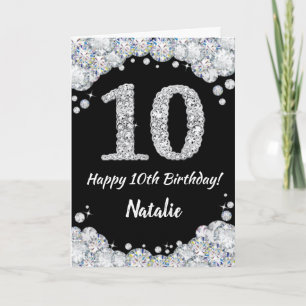 Cartão Feliz 10.º aniversário, Black and Silver Glitter C