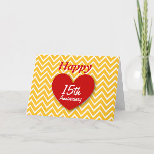 Cartão Feliz 15º Aniversário de Casamento Gold Chevrons B