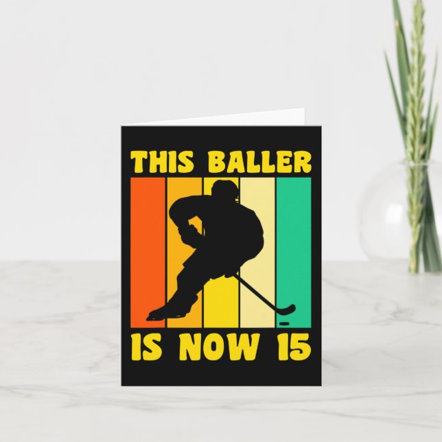 Cartão Feliz 15 de aniversário, 15 anos, Retro Hockey 15t (Frente)